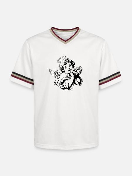 Pizza Angel – Cherub with pizza slice - Unisex Football Style Mesh T-Shirt - offwhite/burgundy