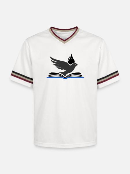 Bird flies out of book - Unisex Football Style Mesh T-Shirt - offwhite/burgundy