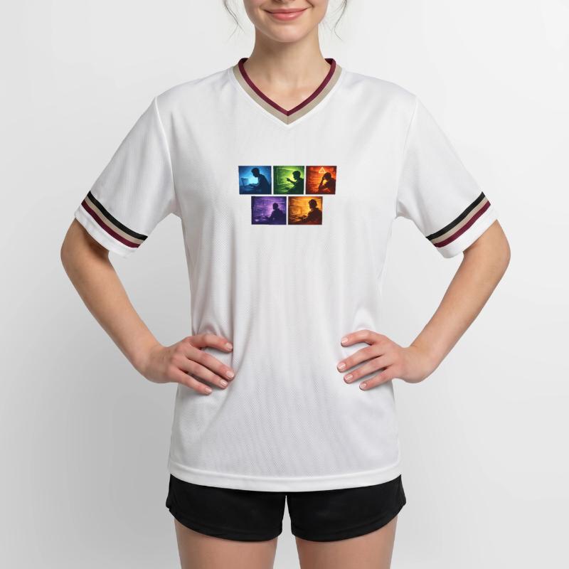 Multi-Screen Code Shadow Unisex Football Style Mesh T-Shirt