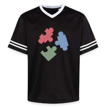 Puzzle Colors Puzzle Group of Three - Unisex Football Style Mesh T-Shirt - offwhite/burgundy - Front - AI Model Male 178 light (178cm) & AI Model Male 178 dark (178cm)