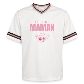 Floral Mom-to-be 2027 - Unisex Football Style Mesh T-Shirt - offwhite/burgundy - Front - AI Model Male 178 light (178cm) & AI Model Male 178 dark (178cm)