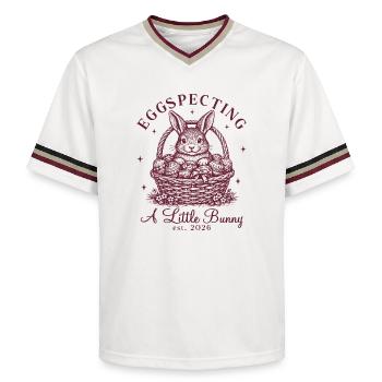 Ostern Lustige Schwangerschaftsankündigung Frauen - Unisex Football Style Mesh T-Shirt - Offwhite/Bordeaux - Vorne - AI Model Male 178 light (178cm) & AI Model Male 178 dark (178cm)