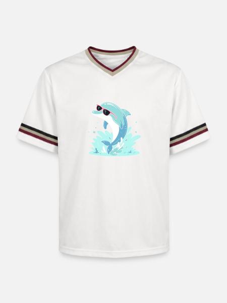 Dolphin Summer Pink Glasses - Unisex Football Style Mesh T-Shirt - offwhite/burgundy
