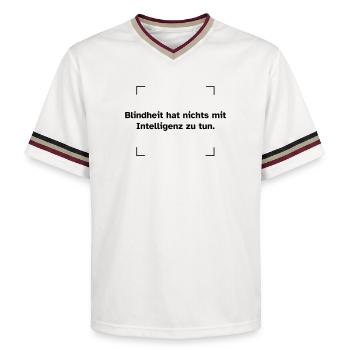 Blindheit hat nichts mit Intelligenz zu tun. - Unisex Football Style Mesh T-Shirt - Offwhite/Bordeaux - Vorne - AI Model Male 178 light (178cm) & AI Model Male 178 dark (178cm)