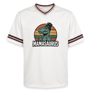 Mamasaurus Mama Mutter Geschenkidee Humor Lustig - Unisex Football Style Mesh T-Shirt - Offwhite/Bordeaux - Vorne - AI Model Male 178 light (178cm) & AI Model Male 178 dark (178cm)