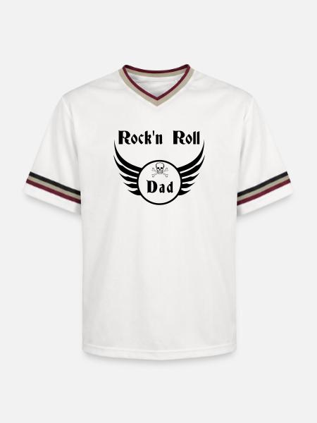 Dad Rock and Roll Skull Wings - Unisex Football Style Mesh T-Shirt - offwhite/burgundy