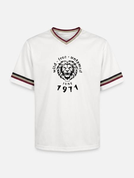 Wild, free & untamed since 06/1971 - Unisex Football Style Mesh T-Shirt - offwhite/burgundy