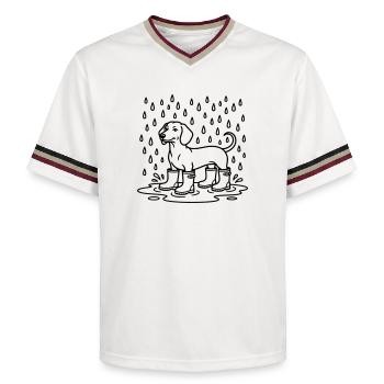 Dachshund In The Rain Funny Wellington Boots - Unisex Football Style Mesh T-Shirt - offwhite/burgundy - Front - AI Model Male 178 light (178cm) & AI Model Male 178 dark (178cm)