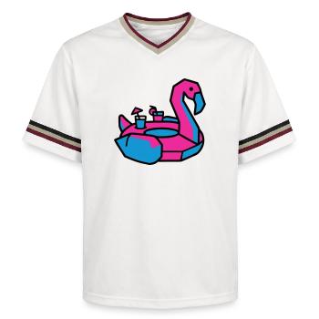 Flamingo Swimming Animal Pool Party - Unisex Football Style Mesh T-Shirt - offwhite/burgundy - Front - AI Model Male 178 light (178cm) & AI Model Male 178 dark (178cm)