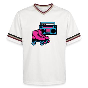 Roller Skates Boombox 80s Retro - Unisex Football Style Mesh T-Shirt - offwhite/burgundy - Front - AI Model Male 178 light (178cm) & AI Model Male 178 dark (178cm)