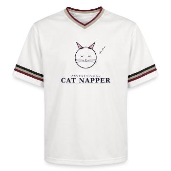 Professional Cat Napper - Unisex Football Style Mesh T-Shirt - offwhite/burgundy - Front - AI Model Male 178 light (178cm) & AI Model Male 178 dark (178cm)