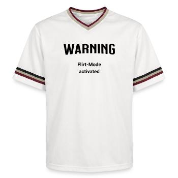 Warning - Flirt-Mode activated - Unisex Football Style Mesh T-Shirt - offwhite/burgundy - Front - AI Model Male 178 light (178cm) & AI Model Male 178 dark (178cm)