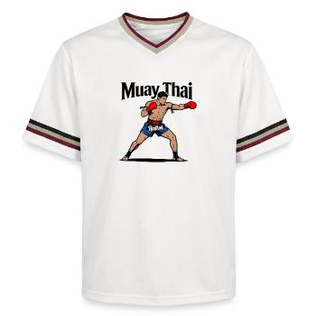 Muay Thai Kickboxing - Unisex Football Style Mesh T-Shirt - offwhite/burgundy - Front - AI Model Male 178 light (178cm) & AI Model Male 178 dark (178cm)