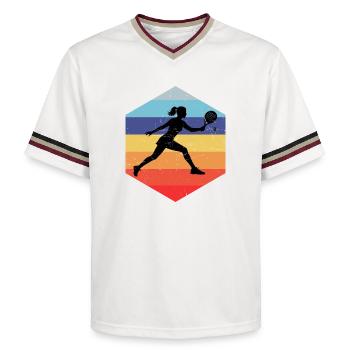 Padel Zubehör Geschenkidee für Padel Anfänger Fans - Unisex Football Style Mesh T-Shirt - Offwhite/Bordeaux - Vorne - AI Model Male 178 light (178cm) & AI Model Male 178 dark (178cm)