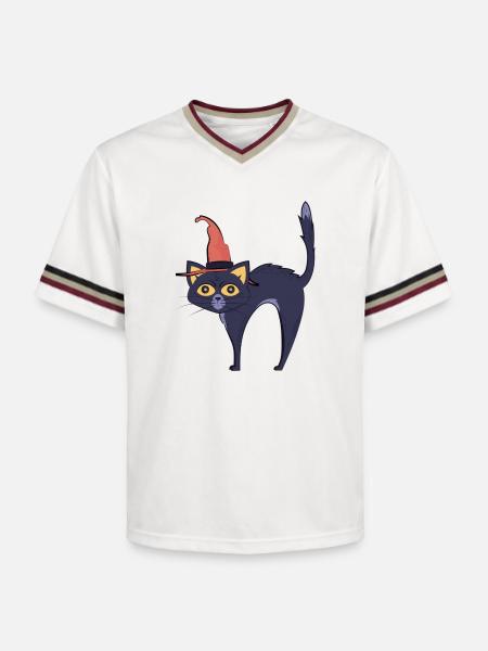 Midnight Witch Cat - Unisex Football Style Mesh T-Shirt - offwhite/burgundy