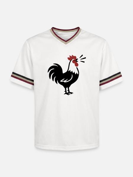 Rooster Crows Farm Logo - Unisex Football Style Mesh T-Shirt - offwhite/burgundy