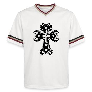 gothic kreuz - Unisex Football Style Mesh T-Shirt - offwhite/burgundy - Front - AI Model Male 178 light (178cm) & AI Model Male 178 dark (178cm)