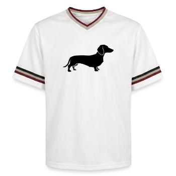 Dachshund Dog Silhouette - Unisex Football Style Mesh T-Shirt - offwhite/burgundy - Front - AI Model Male 178 light (178cm) & AI Model Male 178 dark (178cm)