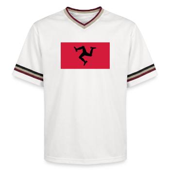 The Manx Triskelion, Emblem of the Isle of Man - Unisex Football Style Mesh T-Shirt - offwhite/burgundy - Front - AI Model Male 178 light (178cm) & AI Model Male 178 dark (178cm)