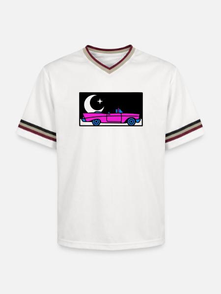 Retro 80s Convertible Graphic - Unisex Football Style Mesh T-Shirt - offwhite/burgundy
