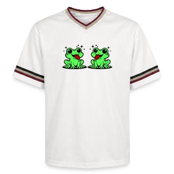 Toad couple frog - Unisex Football Style Mesh T-Shirt - offwhite/burgundy - Front - AI Model Male 178 light (178cm) & AI Model Male 178 dark (178cm)