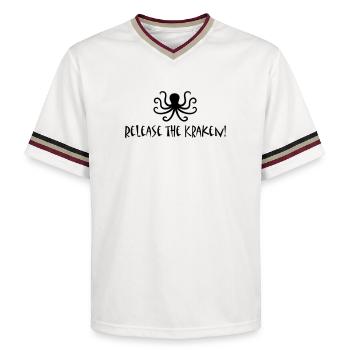 Release the Kraken - Unisex Football Style Mesh T-Shirt - Offwhite/Bordeaux - Vorne - AI Model Male 178 light (178cm) & AI Model Male 178 dark (178cm)