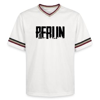 Berlin T-Shirt, Skyline,Kreuzberg,Mitte,Neukölln - Unisex Football Style Mesh T-Shirt - Offwhite/Bordeaux - Vorne - AI Model Male 178 light (178cm) & AI Model Male 178 dark (178cm)