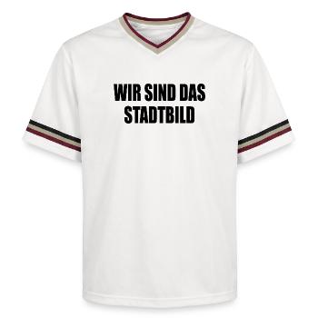 Nous sommes le paysage urbain - T-shirt de foot unisexe en mesh - blanc cassé/bordeaux - Devant - AI Model Male 178 light (178cm) & AI Model Male 178 dark (178cm)