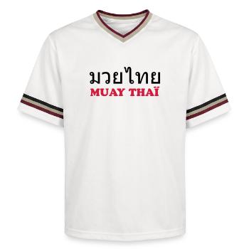 Muay Thai (V) - Unisex Football Style Mesh T-Shirt - offwhite/burgundy - Front - AI Model Male 178 light (178cm) & AI Model Male 178 dark (178cm)