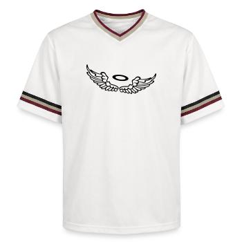 Kleine Flügel, Engelsflügel mit Heiligenschein. - Unisex Football Style Mesh T-Shirt - Offwhite/Bordeaux - Vorne - AI Model Male 178 light (178cm) & AI Model Male 178 dark (178cm)