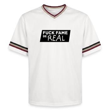 Fuck Fame be real - Unisex Football Style Mesh T-Shirt - Offwhite/Bordeaux - Vorne - AI Model Male 178 light (178cm) & AI Model Male 178 dark (178cm)