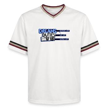 The Three Ds - Unisex Football Style Mesh T-Shirt - Offwhite/Bordeaux - Vorne - AI Model Male 178 light (178cm) & AI Model Male 178 dark (178cm)
