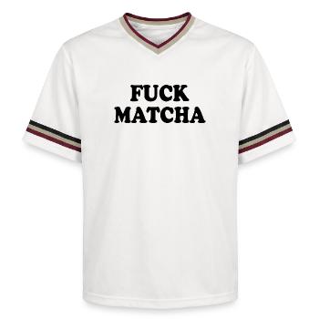 Fuck matcha - Unisex Football Style Mesh T-Shirt - offwhite/burgundy - Front - AI Model Male 178 light (178cm) & AI Model Male 178 dark (178cm)