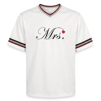 Mr and Mrs Wedding Heart Design Couple Gift - Unisex Football Style Mesh T-Shirt - offwhite/burgundy - Front - AI Model Male 178 light (178cm) & AI Model Male 178 dark (178cm)