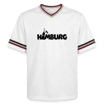 Hamburg am Hamburger Hafen - Unisex Football Style Mesh T-Shirt - Offwhite/Bordeaux - Vorne - AI Model Male 178 light (178cm) & AI Model Male 178 dark (178cm)