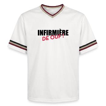 Nurse PKrankenschwester Infirmier Infirmière - Unisex Football Style Mesh T-Shirt - offwhite/burgundy - Front - AI Model Male 178 light (178cm) & AI Model Male 178 dark (178cm)