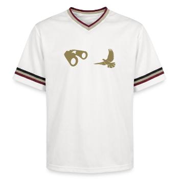 Minimalist Bird Watching Silhouette - Unisex Football Style Mesh T-Shirt - offwhite/burgundy - Front - AI Model Male 178 light (178cm) & AI Model Male 178 dark (178cm)