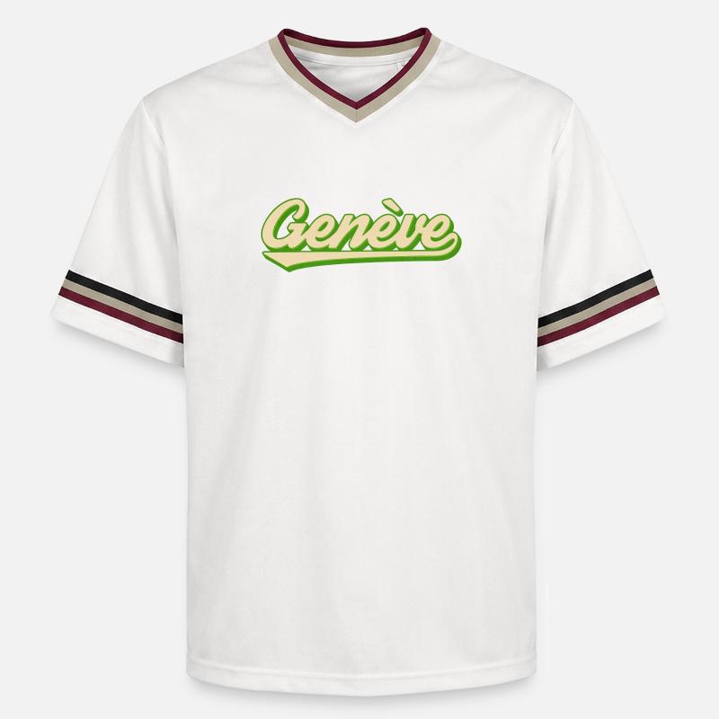 Genève Retro Script Lime - Unisex Football Style Mesh T-Shirt - offwhite/burgundy