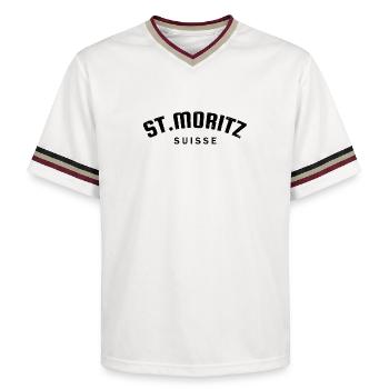 St. Moritz - Suisse - Switzerland - Swiss - Unisex Football Style Mesh T-Shirt - offwhite/burgundy - Front - AI Model Male 178 light (178cm) & AI Model Male 178 dark (178cm)
