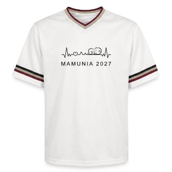Mom 2027 Heartbeat Pregnancy Polish - Unisex Football Style Mesh T-Shirt - offwhite/burgundy - Front - AI Model Male 178 light (178cm) & AI Model Male 178 dark (178cm)