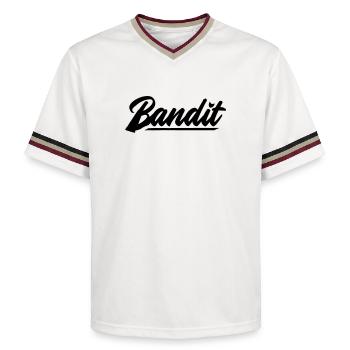 bandit motorrad rebell patch sticker aufkleber - Unisex Football Style Mesh T-Shirt - Offwhite/Bordeaux - Vorne - AI Model Male 178 light (178cm) & AI Model Male 178 dark (178cm)