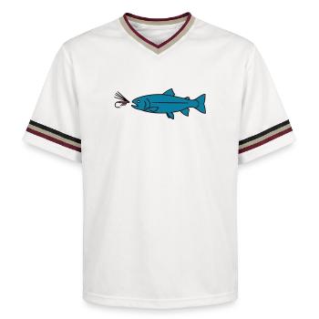 Fliegenfischen Forelle Biss Köder Vektor - Unisex Football Style Mesh T-Shirt - Offwhite/Bordeaux - Vorne - AI Model Male 178 light (178cm) & AI Model Male 178 dark (178cm)