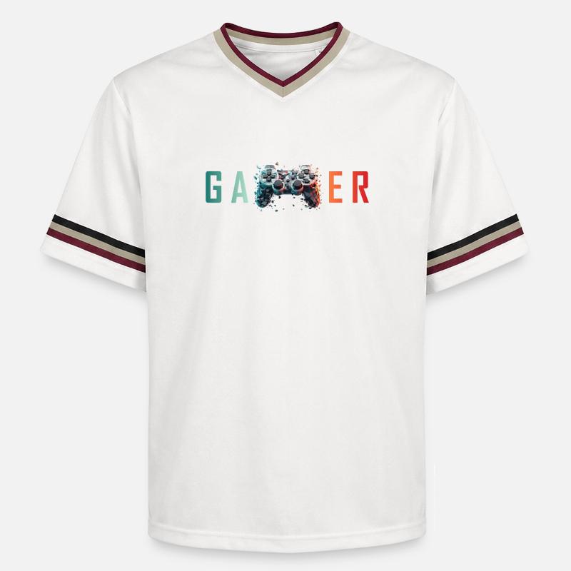 Gamer Exploding Controller Design - Unisex Football Style Mesh T-Shirt - offwhite/burgundy
