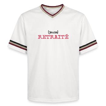 (Young) Retired - Unisex Football Style Mesh T-Shirt - offwhite/burgundy - Front - AI Model Male 178 light (178cm) & AI Model Male 178 dark (178cm)