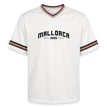 Mallorca 2026 - Unisex Football Style Mesh T-Shirt - Offwhite/Bordeaux - Vorne - AI Model Male 178 light (178cm) & AI Model Male 178 dark (178cm)