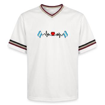 Cardio heart with flag Argentina - Unisex Football Style Mesh T-Shirt - offwhite/burgundy - Front - AI Model Male 178 light (178cm) & AI Model Male 178 dark (178cm)
