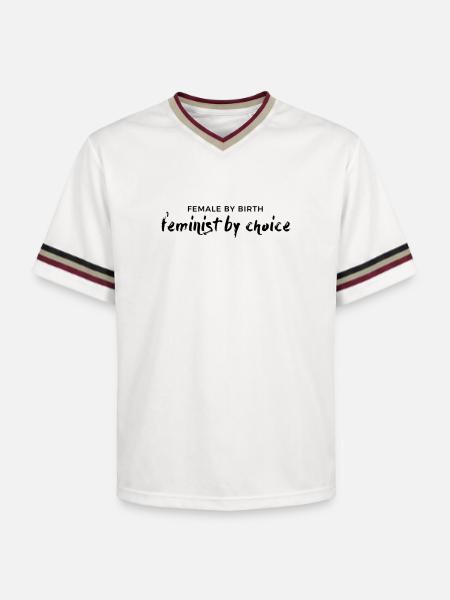Kvinde ved fødsel – Feminist af valg - Unisex fodbold-T-shirt i mesh - offwhite/bordeaux