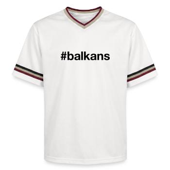 BALKANS Hashtag Balkan - Unisex Football Style Mesh T-Shirt - Offwhite/Bordeaux - Vorne - AI Model Male 178 light (178cm) & AI Model Male 178 dark (178cm)