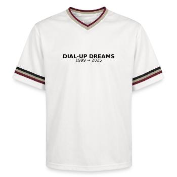 DIAL-UP DREAMS - Unisex Football Style Mesh T-Shirt - offwhite/burgundy - Front - AI Model Male 178 light (178cm) & AI Model Male 178 dark (178cm)