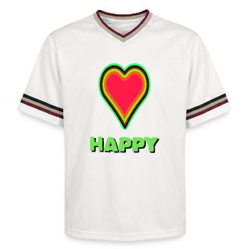 VIBRANT heart graphic with neon framing - Unisex Football Style Mesh T-Shirt - offwhite/burgundy - Front - AI Model Male 178 light (178cm) & AI Model Male 178 dark (178cm)